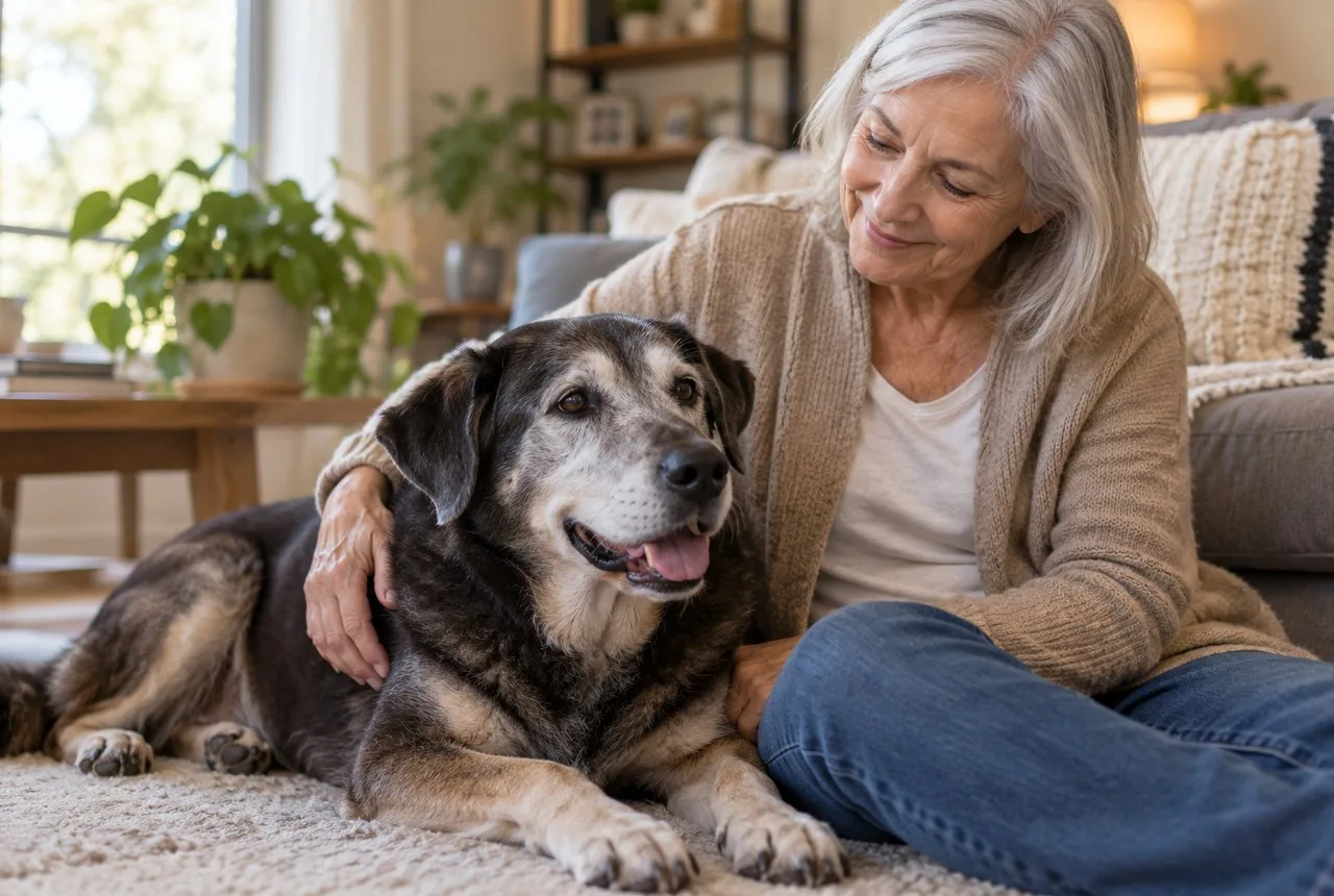 Dog owner considering dog insurance for older pets